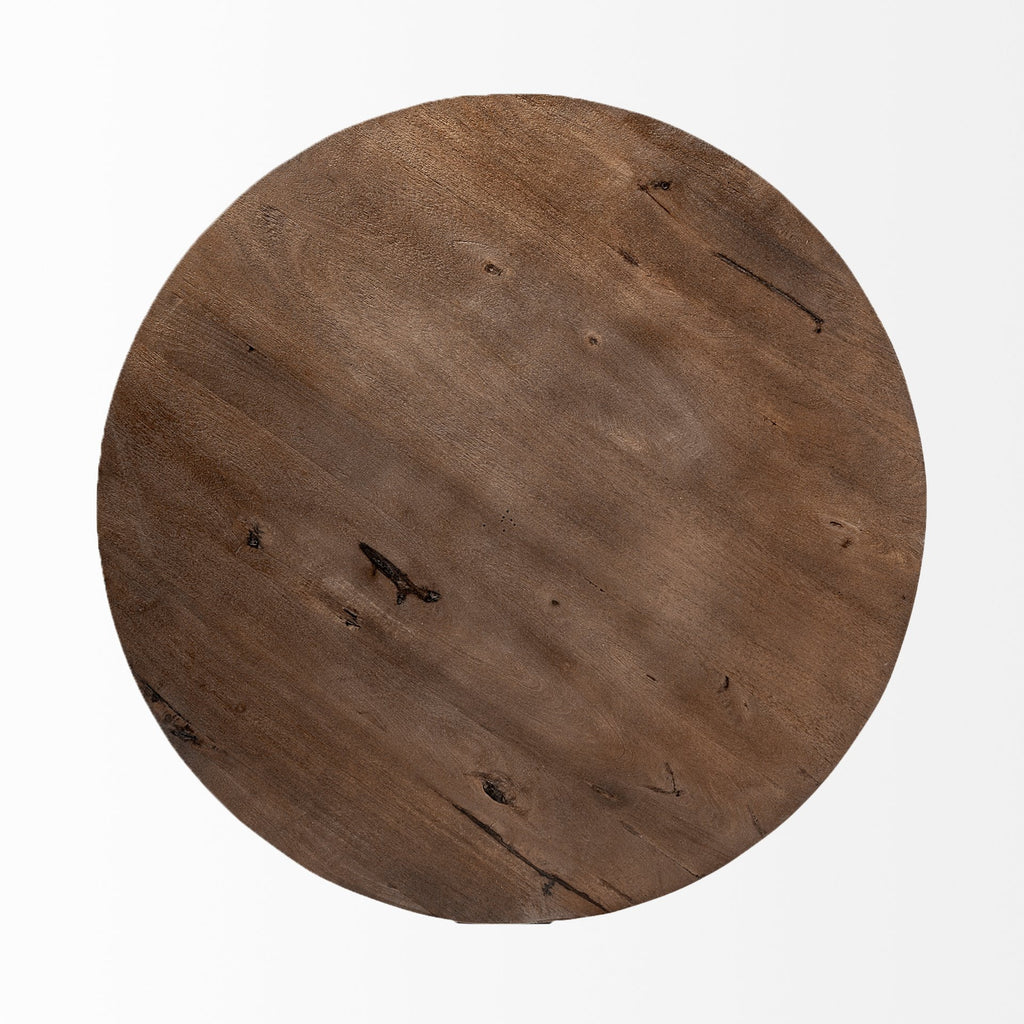 Brown and Black Solid Wood and Metal Round Coffee Table - 41-inch