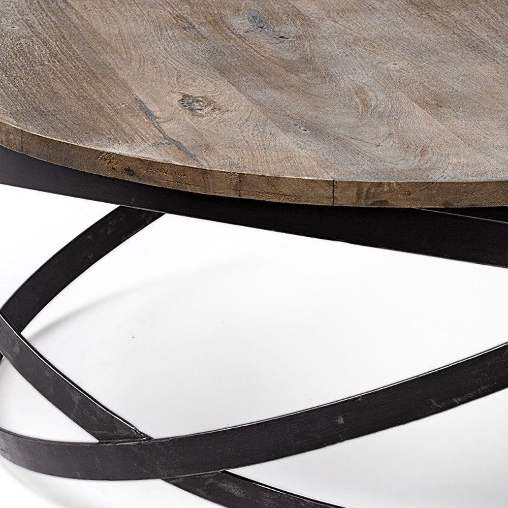 Brown and Black Solid Wood and Metal Round Coffee Table - 41-inch
