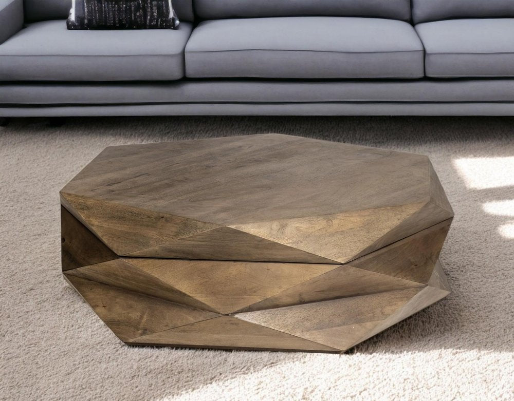 Brown Wood Hexagon Coffee Table - 48-inch