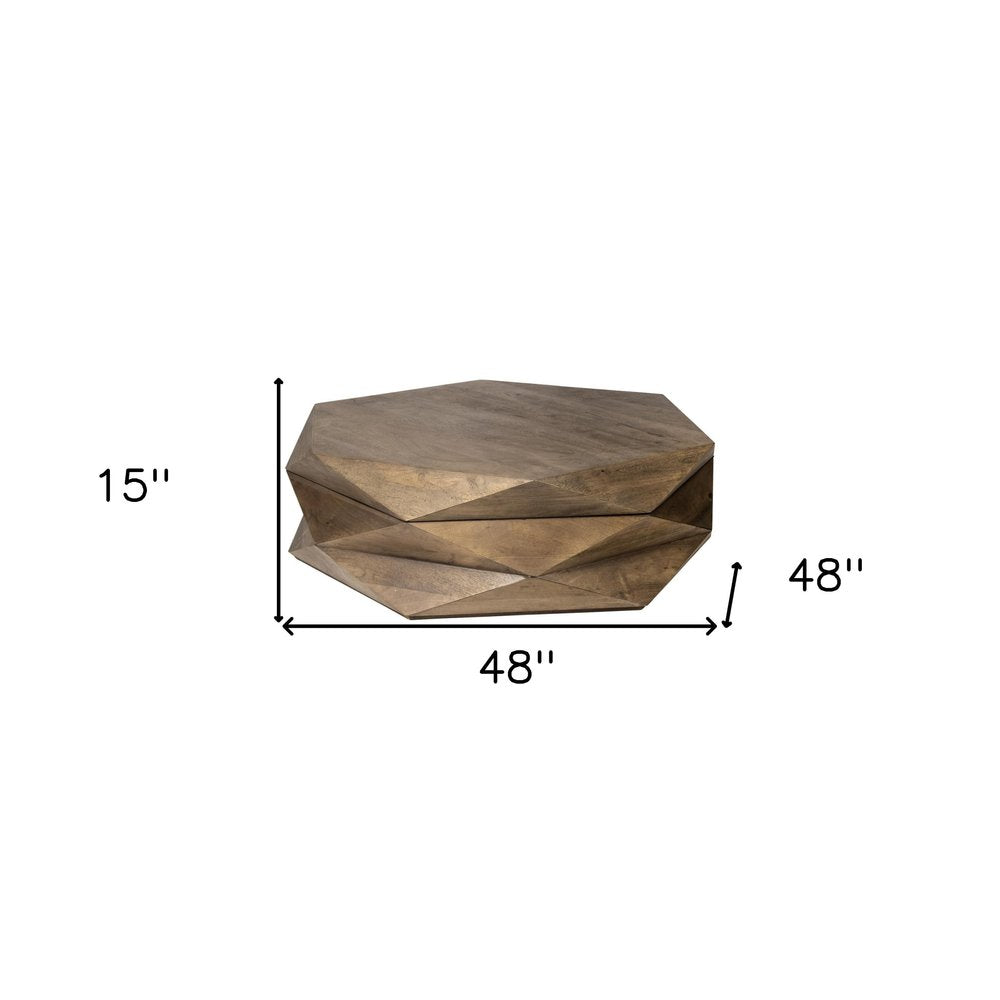 Brown Wood Hexagon Coffee Table - 48-inch