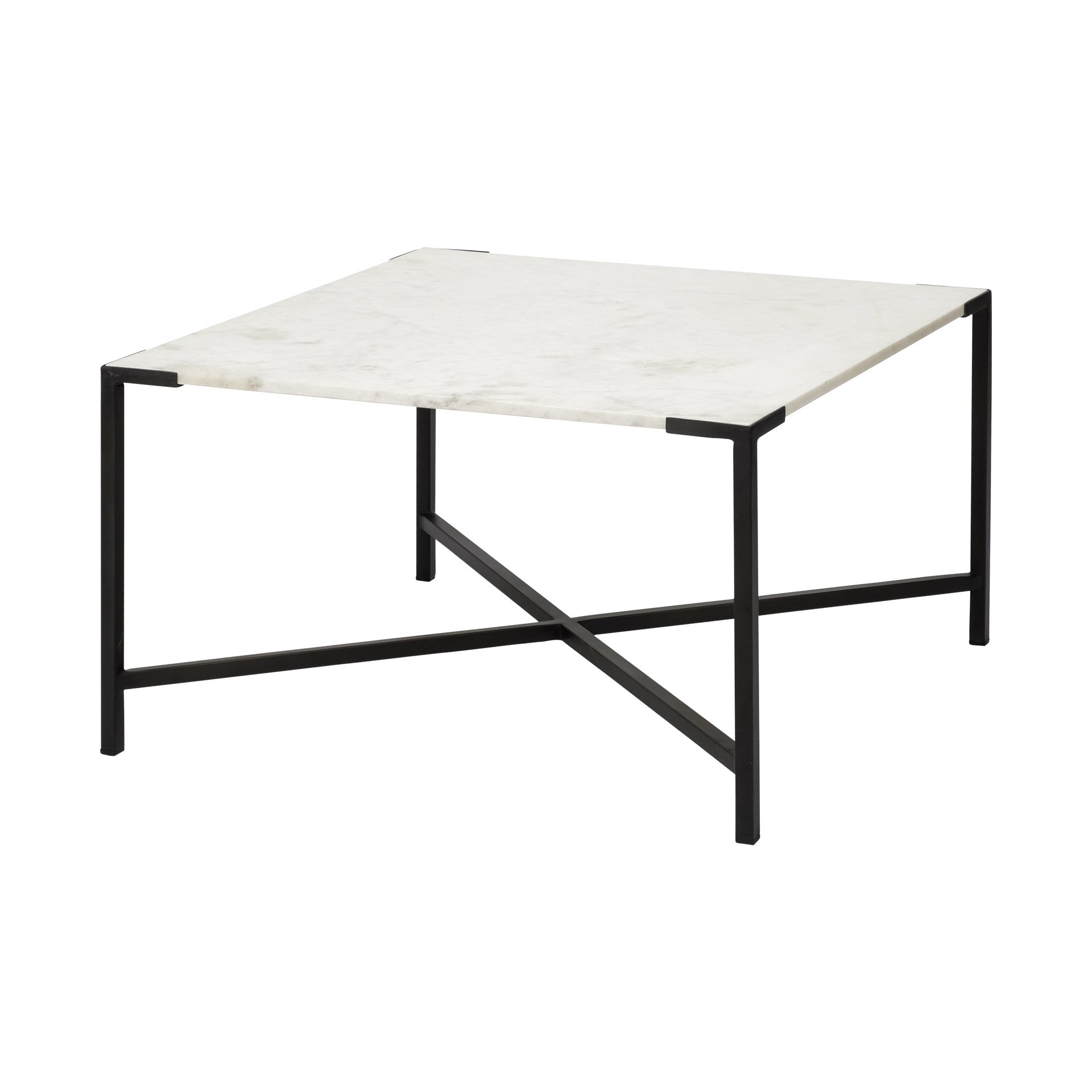 Black and White Genuine Marble and Metal Square Cross Legs Coffee Table