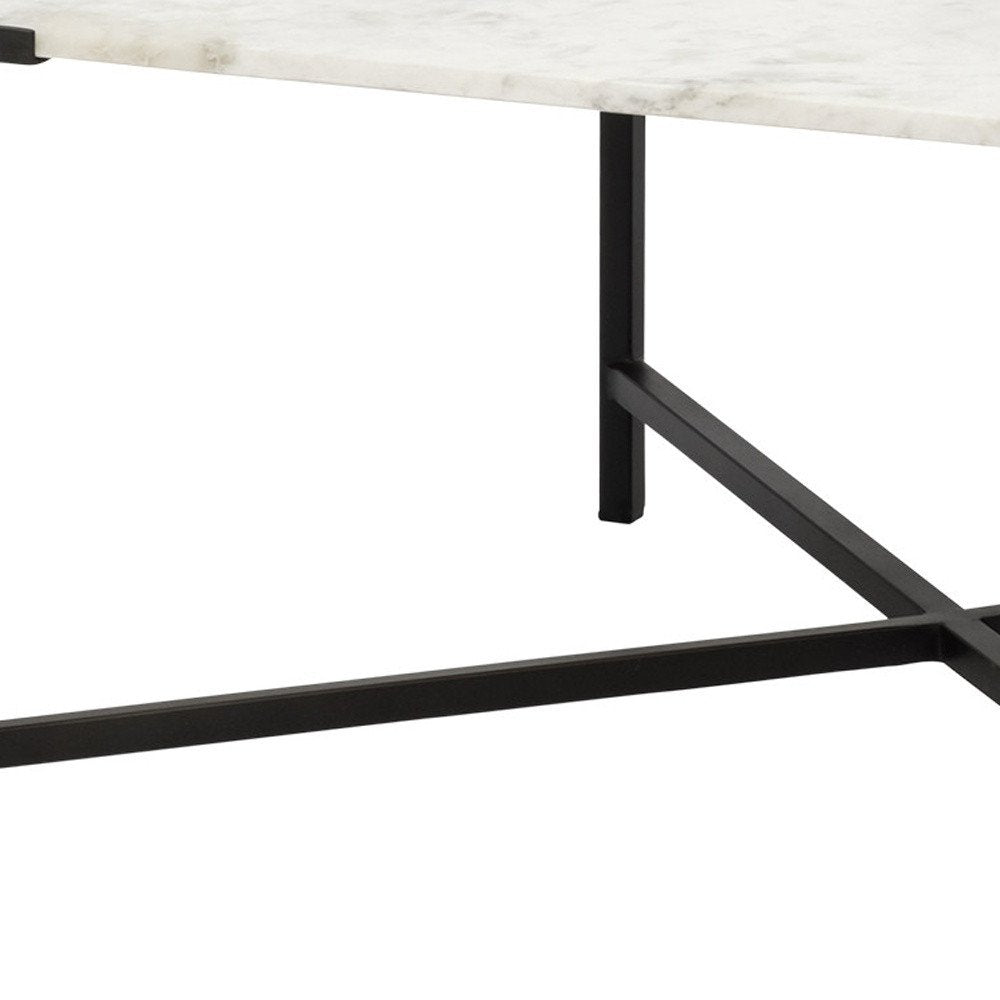 Black and White Genuine Marble and Metal Square Cross Legs Coffee Table
