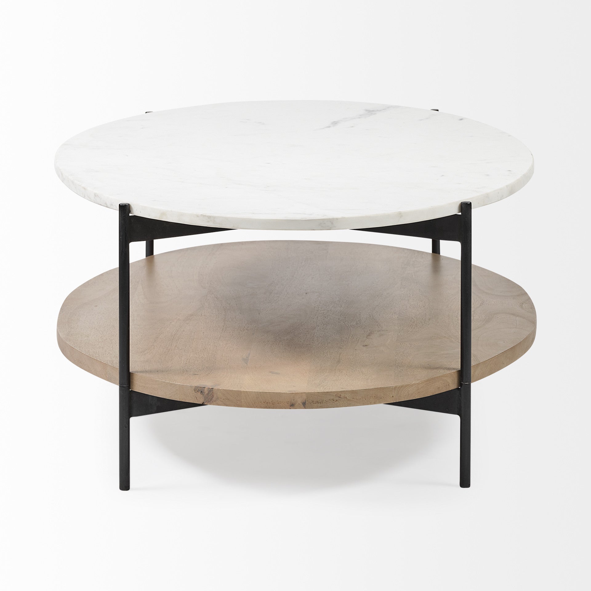 Brown and Black Genuine Marble and Metal Oval Coffee Table with Shelf