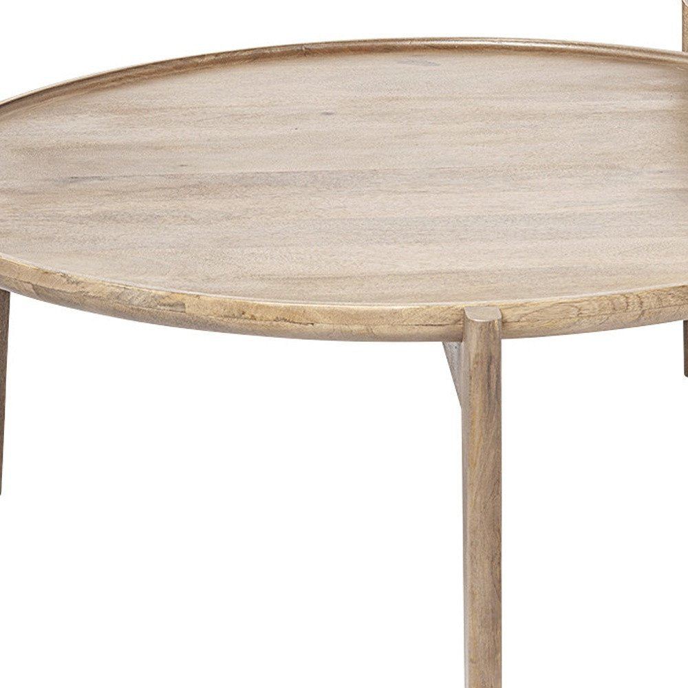 Set of Two Brown Solid Wood Round Nested Coffee Tables