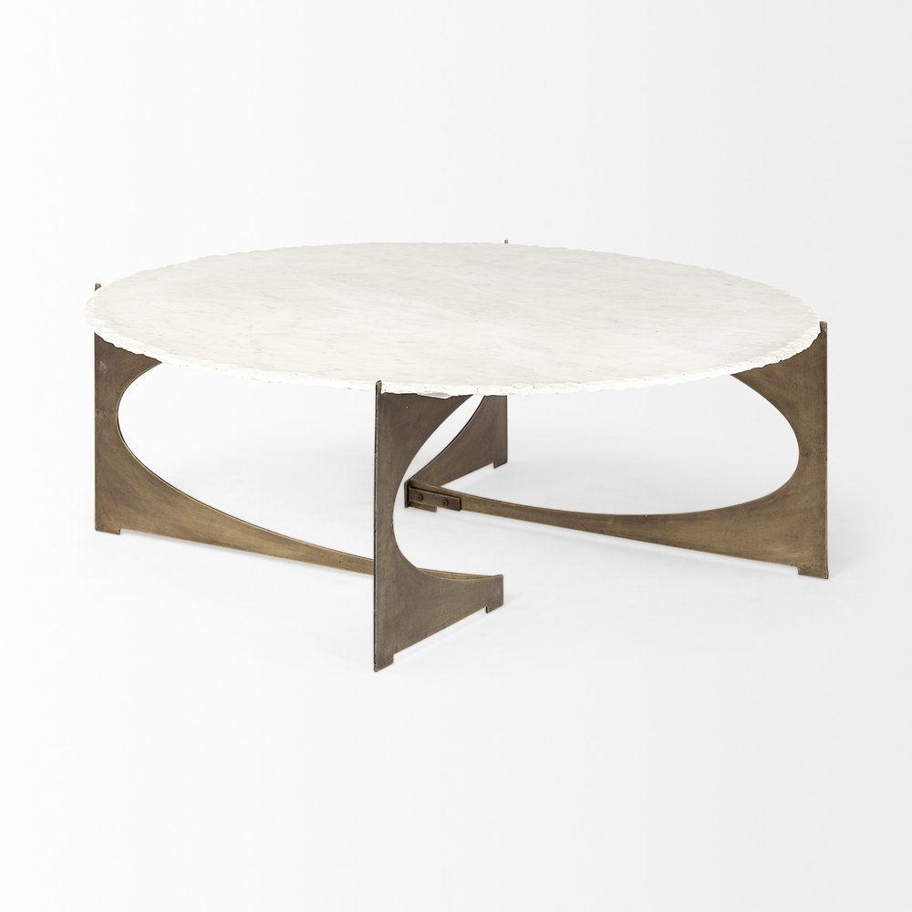 Round White Marble Top Gold and Metal Base Coffee Table - 49-inch
