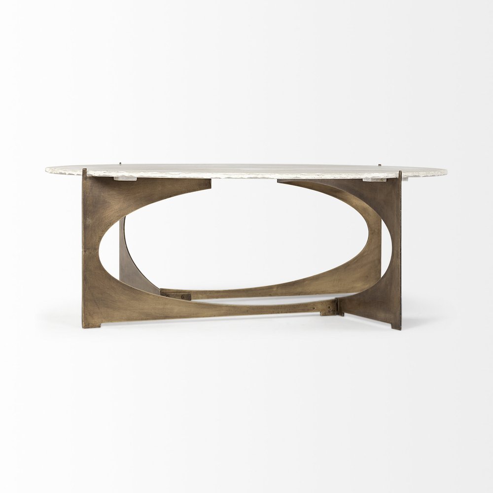 Round White Marble Top Gold and Metal Base Coffee Table - 49-inch