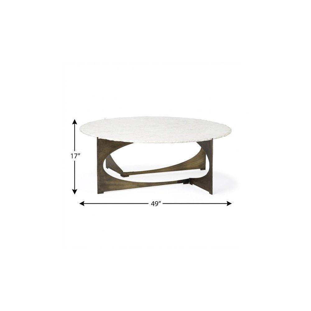 Round White Marble Top Gold and Metal Base Coffee Table - 49-inch