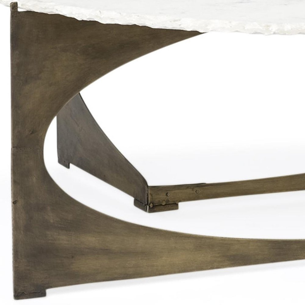 Round White Marble Top Gold and Metal Base Coffee Table - 49-inch