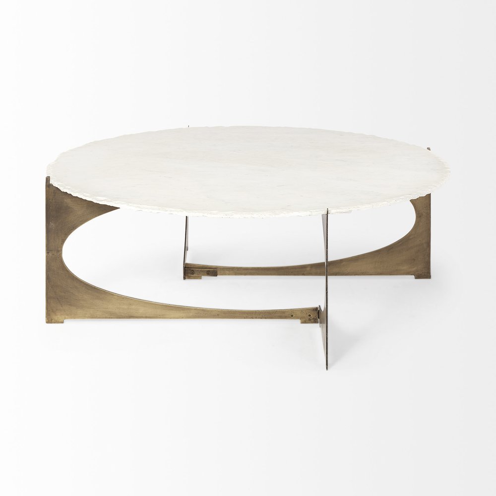 Round White Marble Top Gold and Metal Base Coffee Table - 49-inch