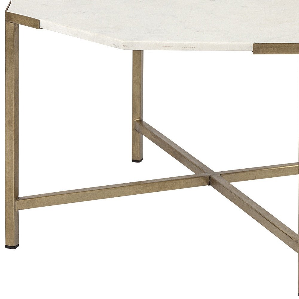 White and Gold Genuine Marble and Metal Octagon Coffee Table - 33-inch