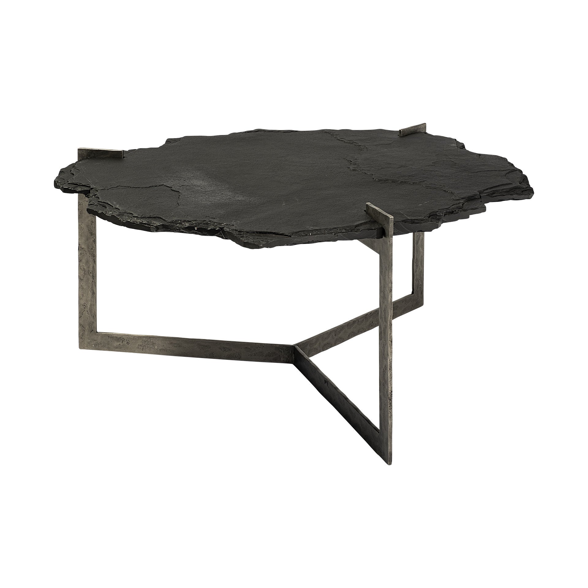 Black and Gold Stone and Iron Free Form Distressed Coffee Table