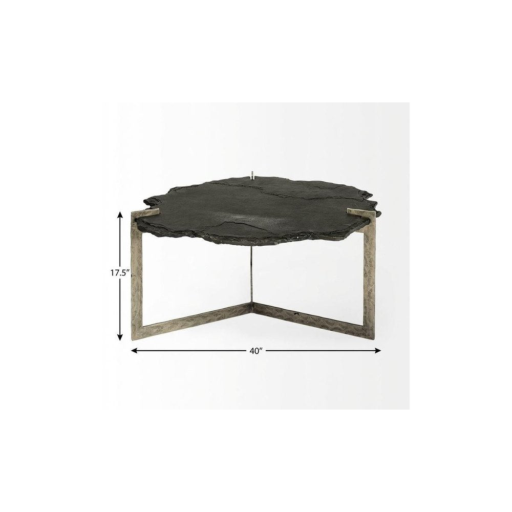 Black and Gold Stone and Iron Free Form Distressed Coffee Table