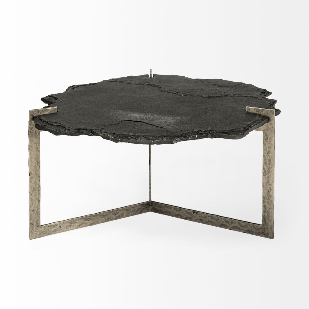 Black and Gold Stone and Iron Free Form Distressed Coffee Table