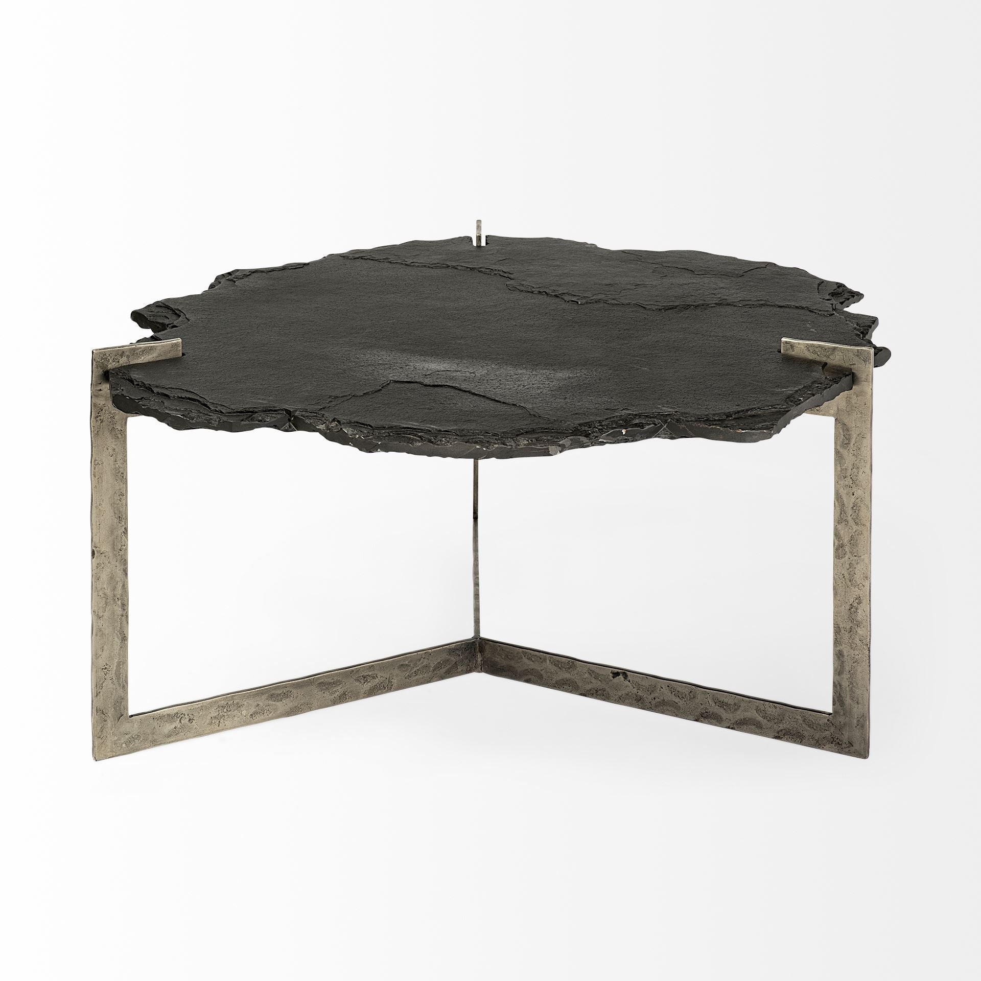 Black and Gold Stone and Iron Free Form Distressed Coffee Table