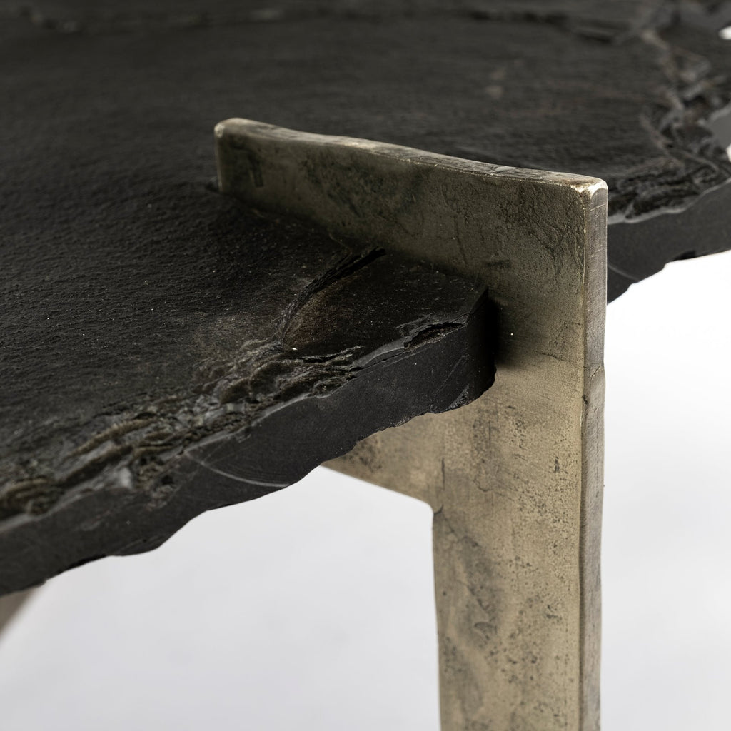 Black and Gold Stone and Iron Free Form Distressed Coffee Table
