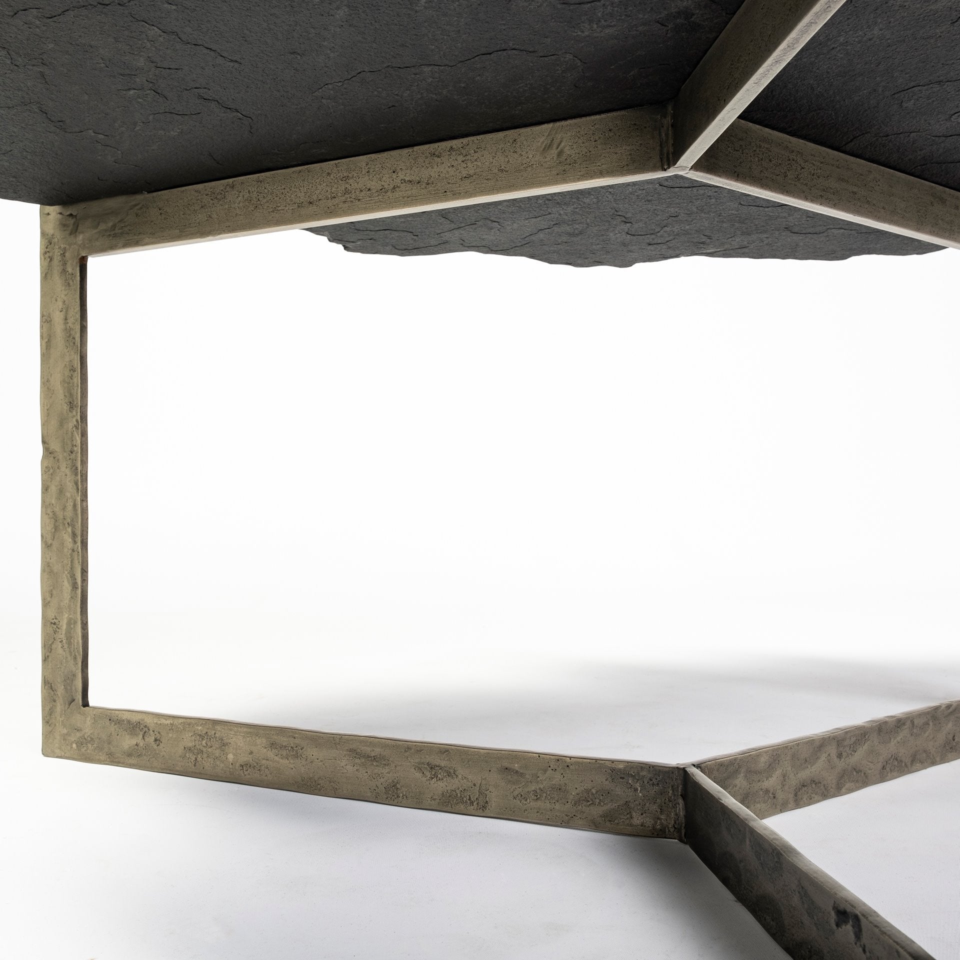 Black and Gold Stone and Iron Free Form Distressed Coffee Table