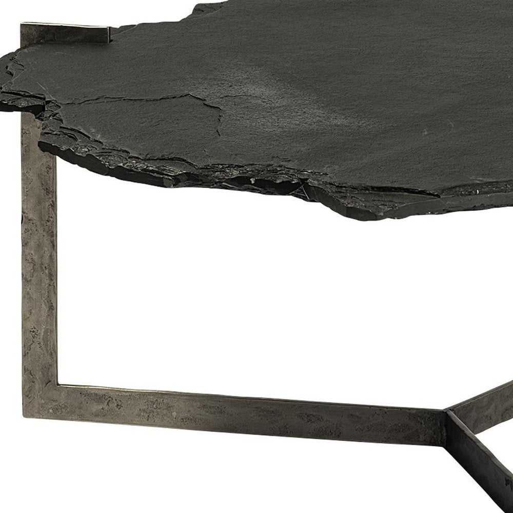 Black and Gold Stone and Iron Free Form Distressed Coffee Table