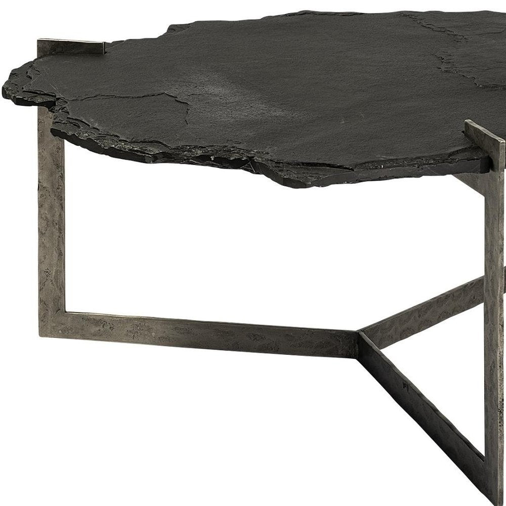 Black and Gold Stone and Iron Free Form Distressed Coffee Table