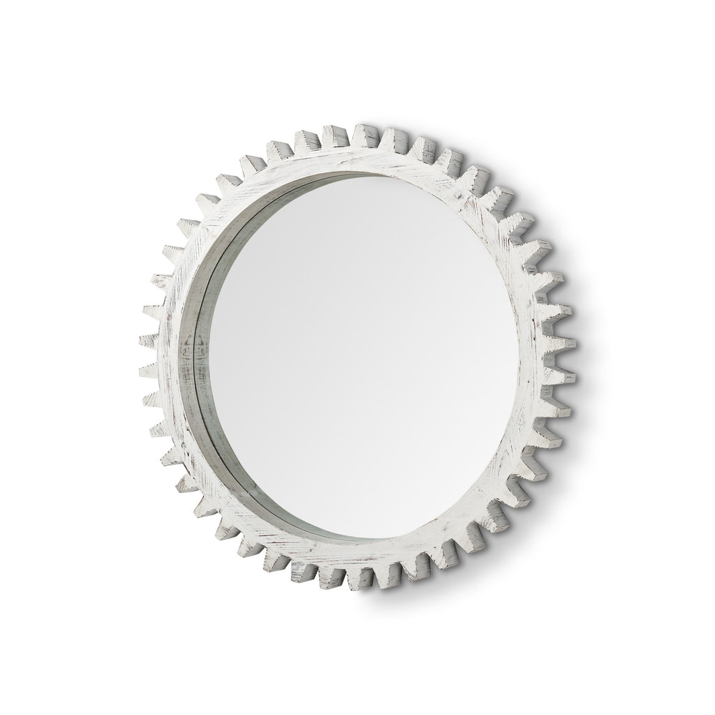 White Abstract Wood Framed Accent Mirror - 35-inch