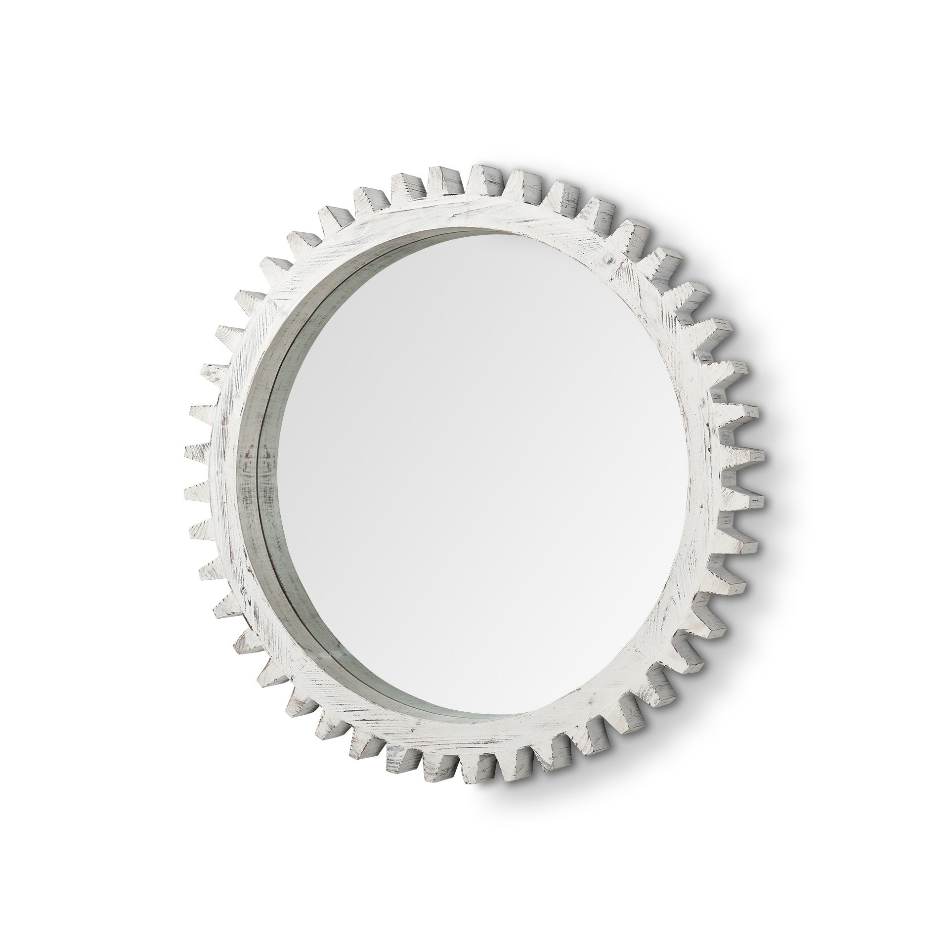 White Abstract Wood Framed Accent Mirror - 35-inch