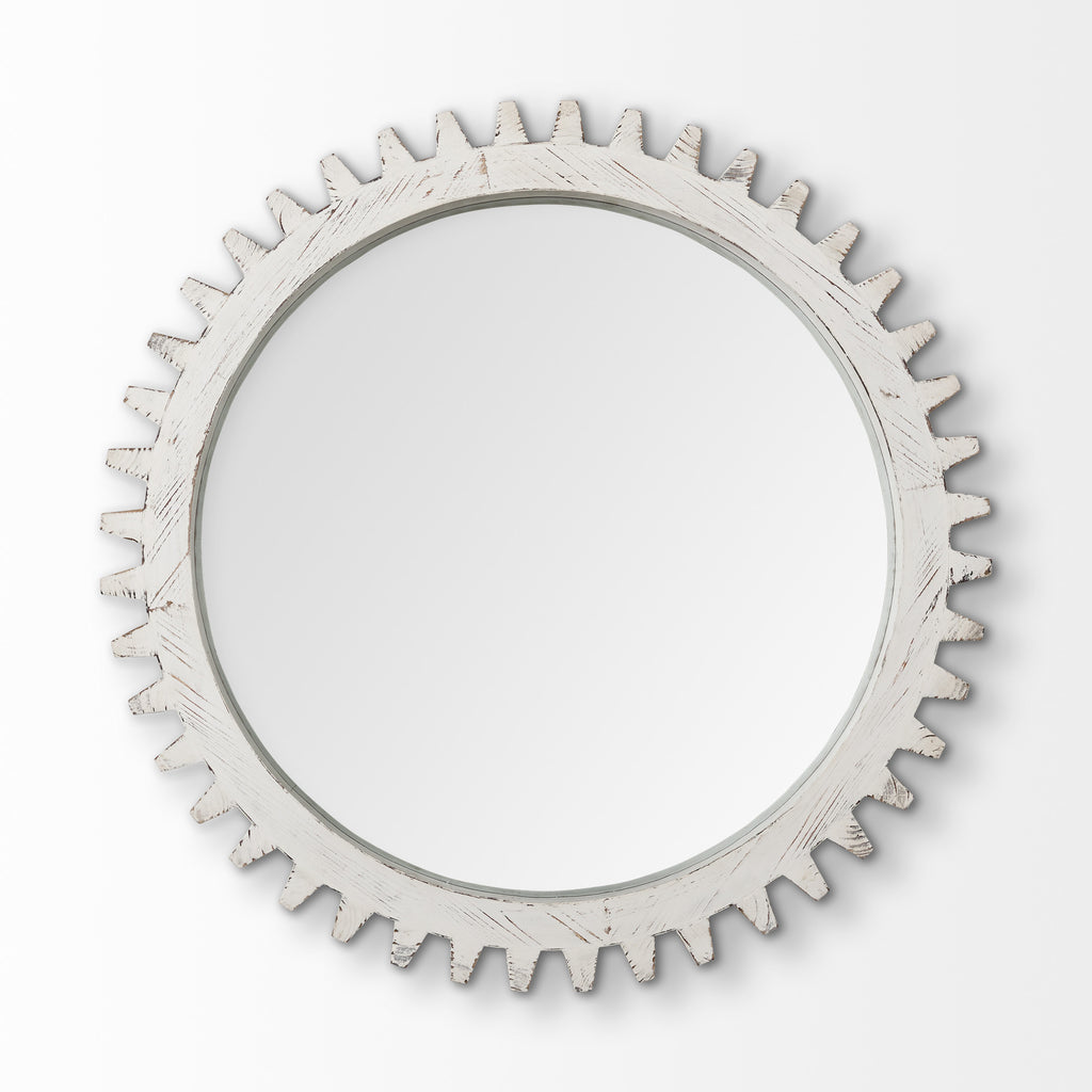 White Abstract Wood Framed Accent Mirror - 35-inch