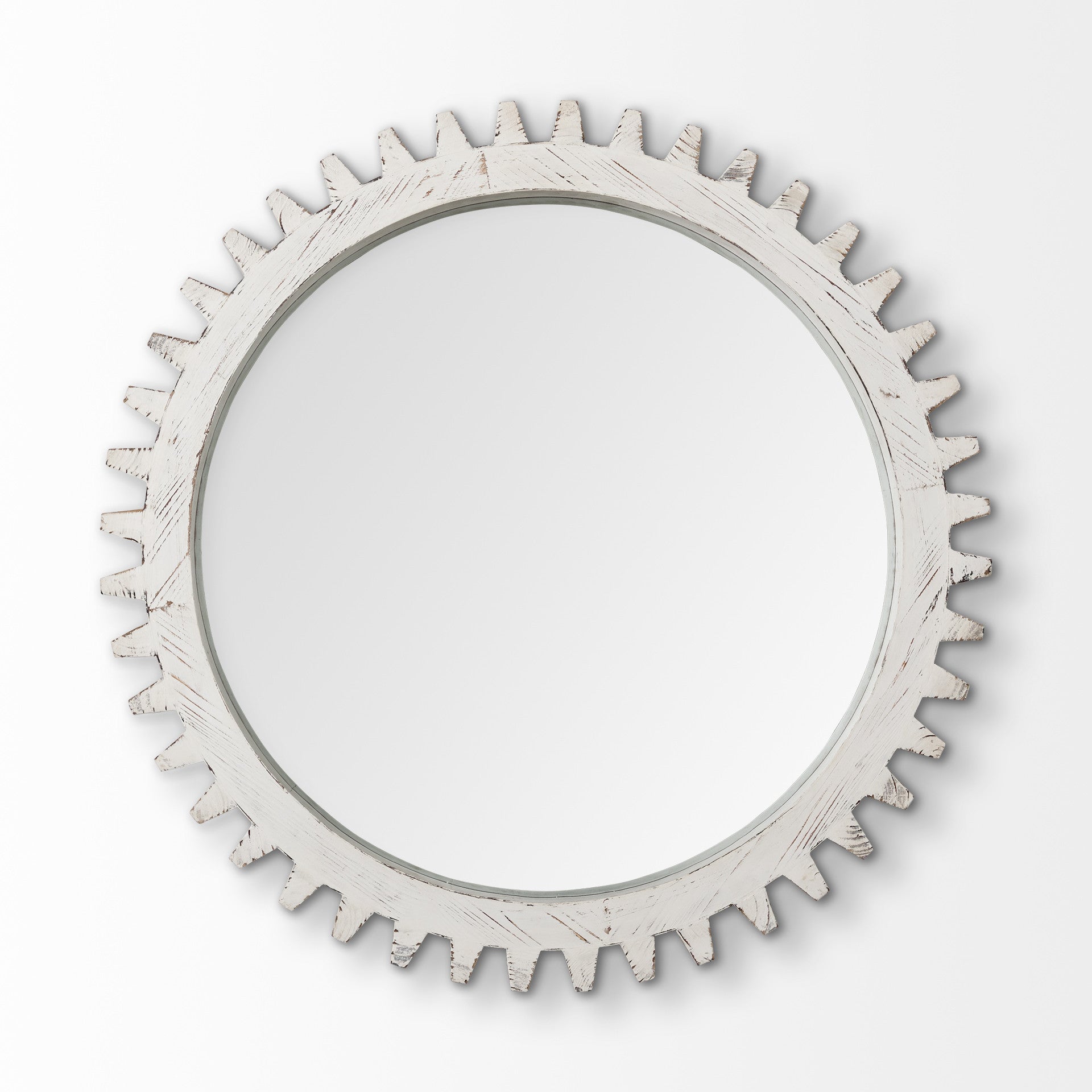 White Abstract Wood Framed Accent Mirror - 35-inch