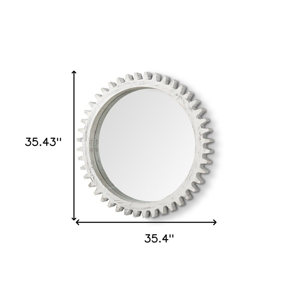 White Abstract Wood Framed Accent Mirror - 35-inch