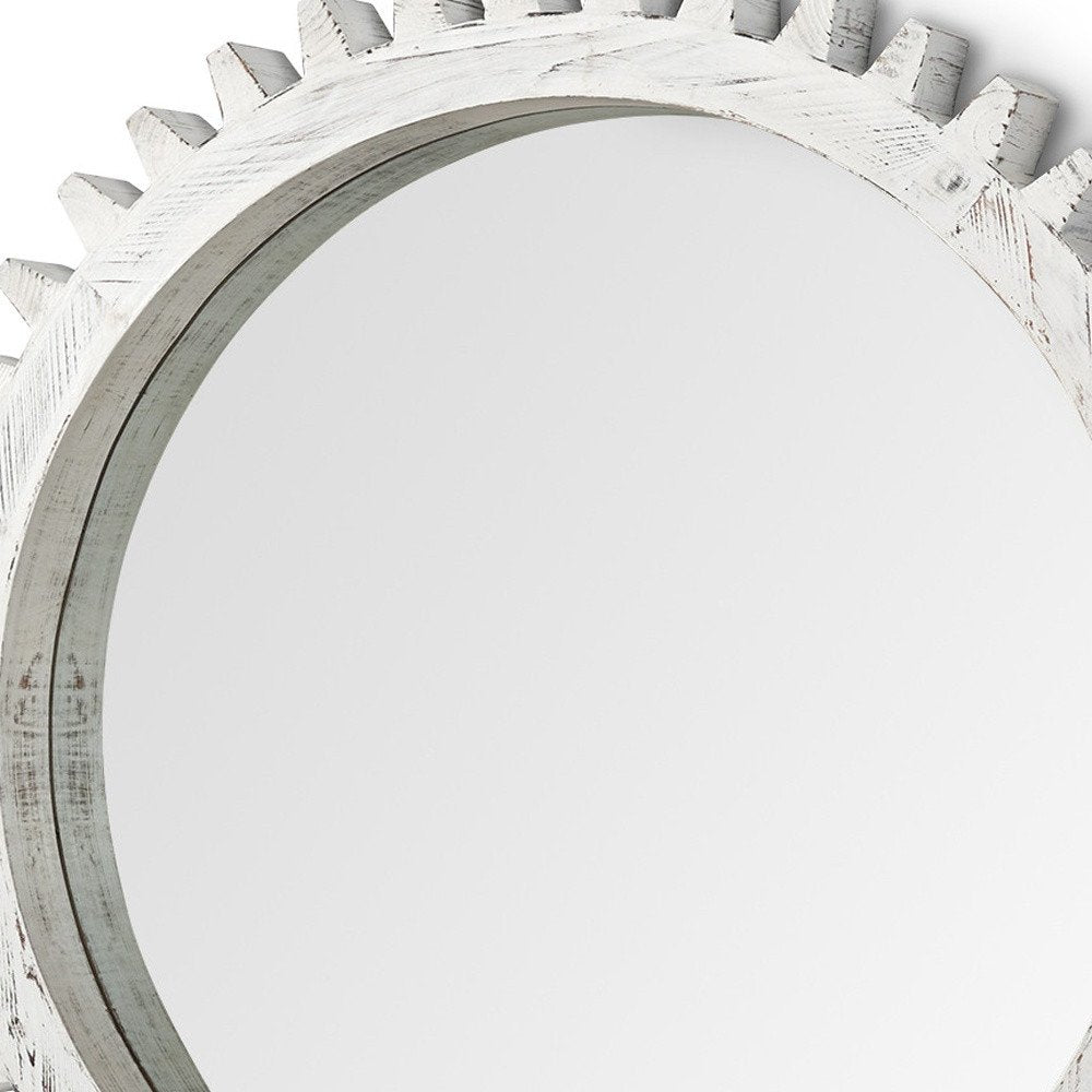 White Abstract Wood Framed Accent Mirror - 35-inch