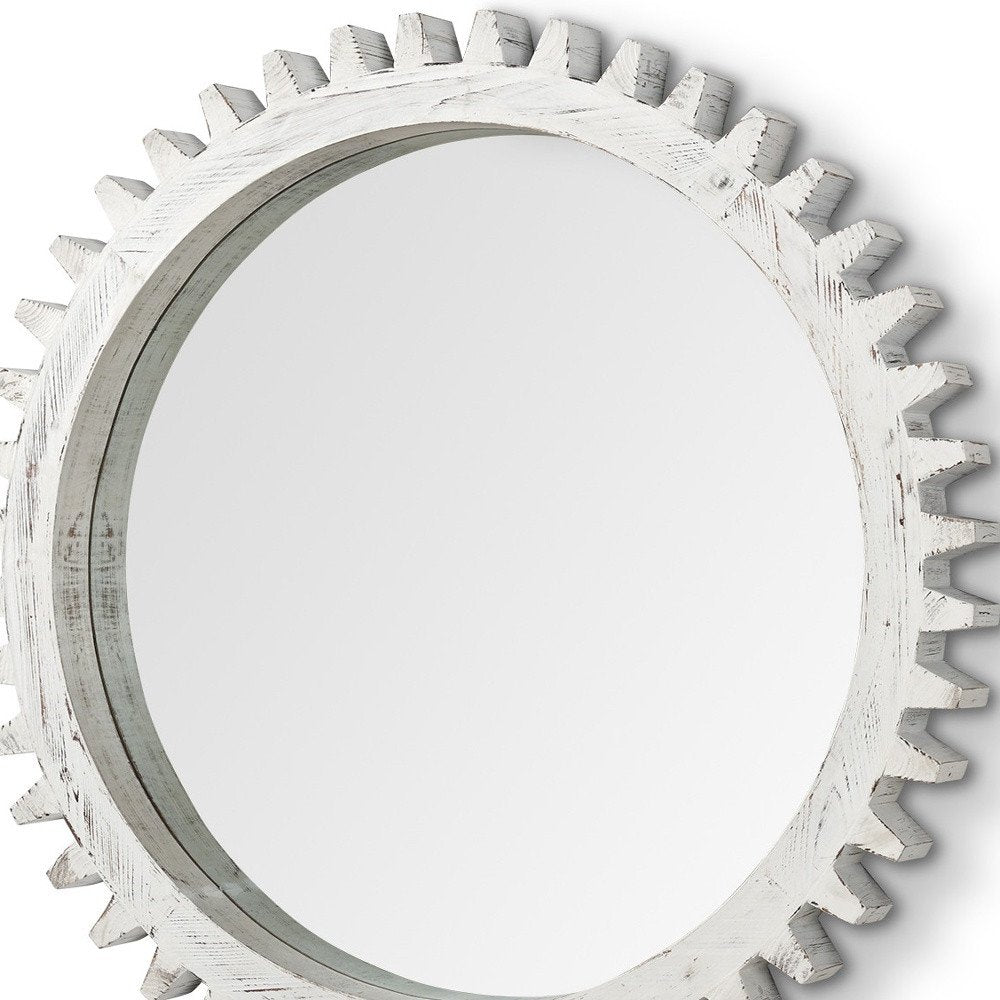 White Abstract Wood Framed Accent Mirror - 35-inch