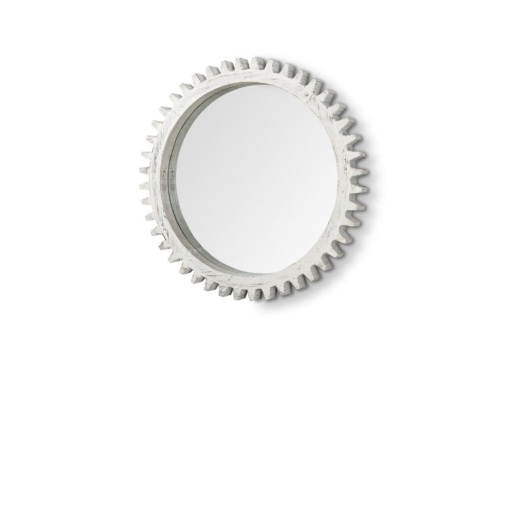 White Abstract Wood Framed Accent Mirror - 35-inch