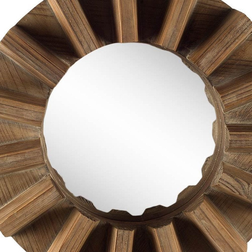 Brown Solid Wood Round Geometric Framed Accent Mirror - 17-inch