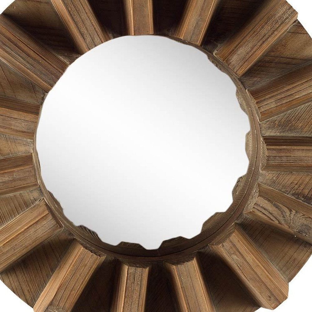 Brown Solid Wood Round Geometric Framed Accent Mirror - 17-inch