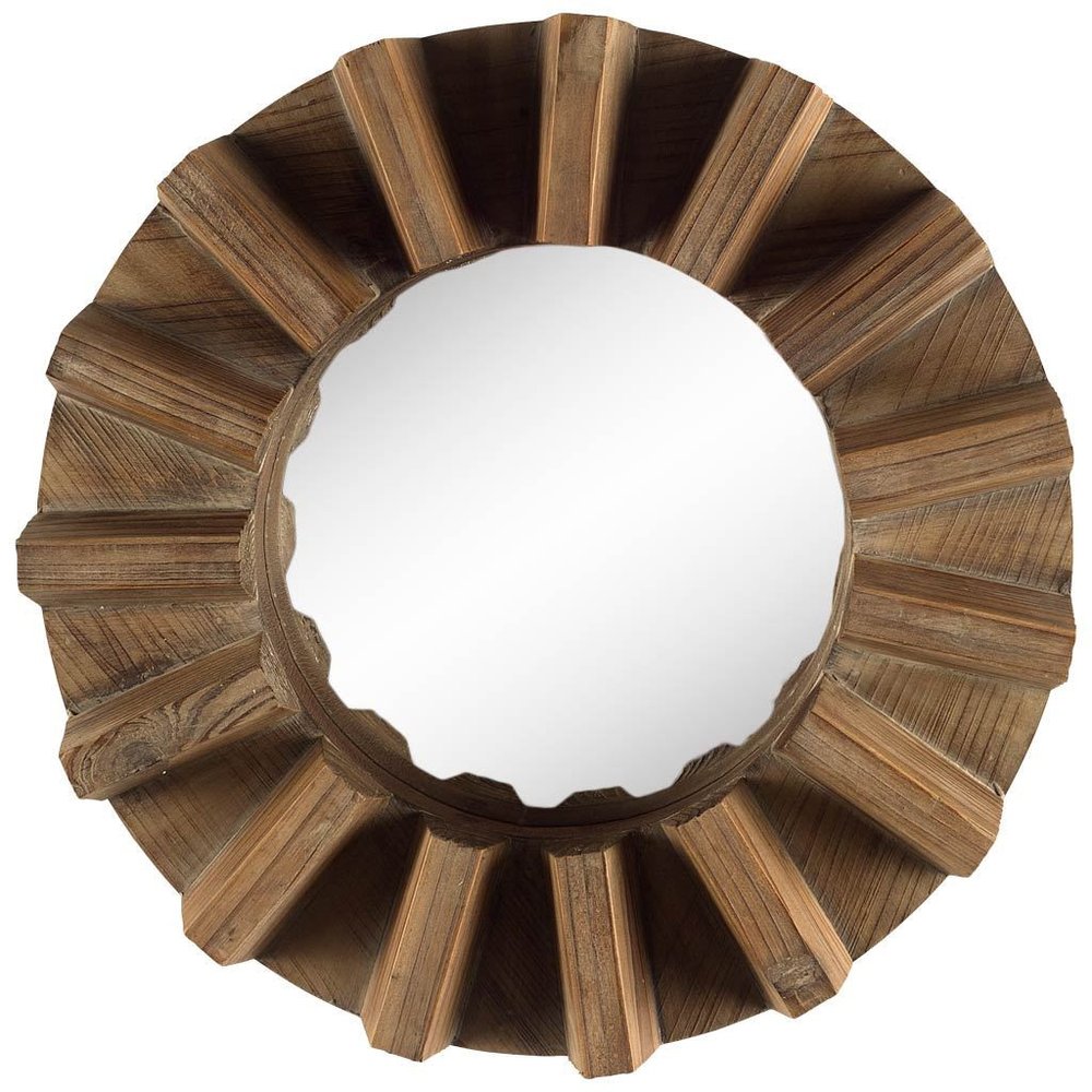 Brown Solid Wood Round Geometric Framed Accent Mirror - 17-inch