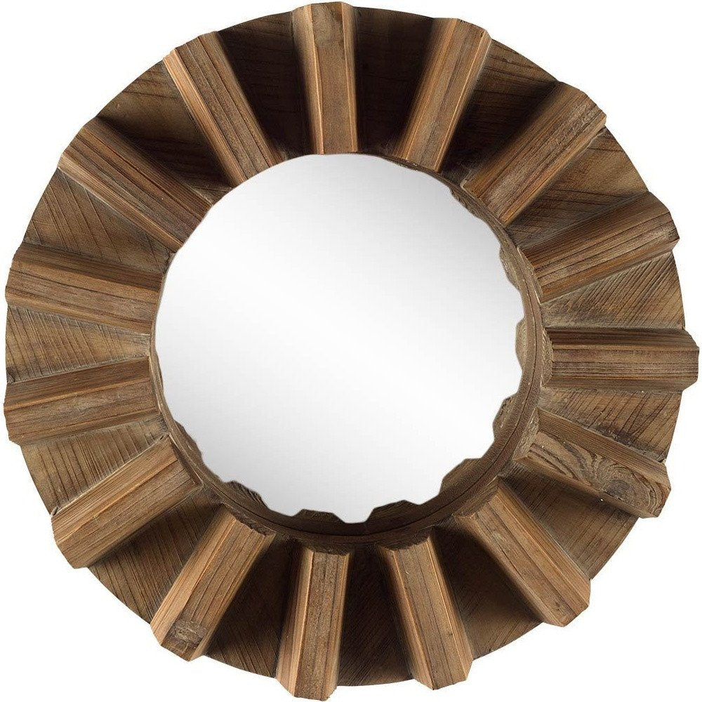 Brown Solid Wood Round Geometric Framed Accent Mirror - 17-inch
