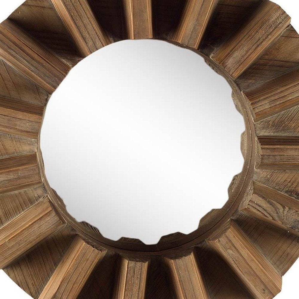 Brown Solid Wood Round Geometric Framed Accent Mirror - 17-inch