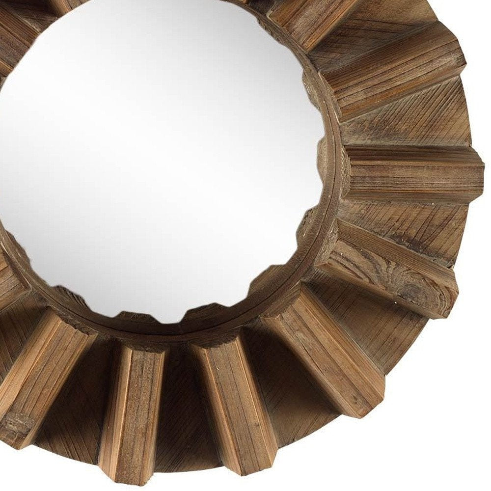 Brown Solid Wood Round Geometric Framed Accent Mirror - 17-inch