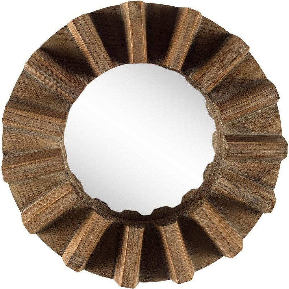 Brown Solid Wood Round Geometric Framed Accent Mirror - 17-inch