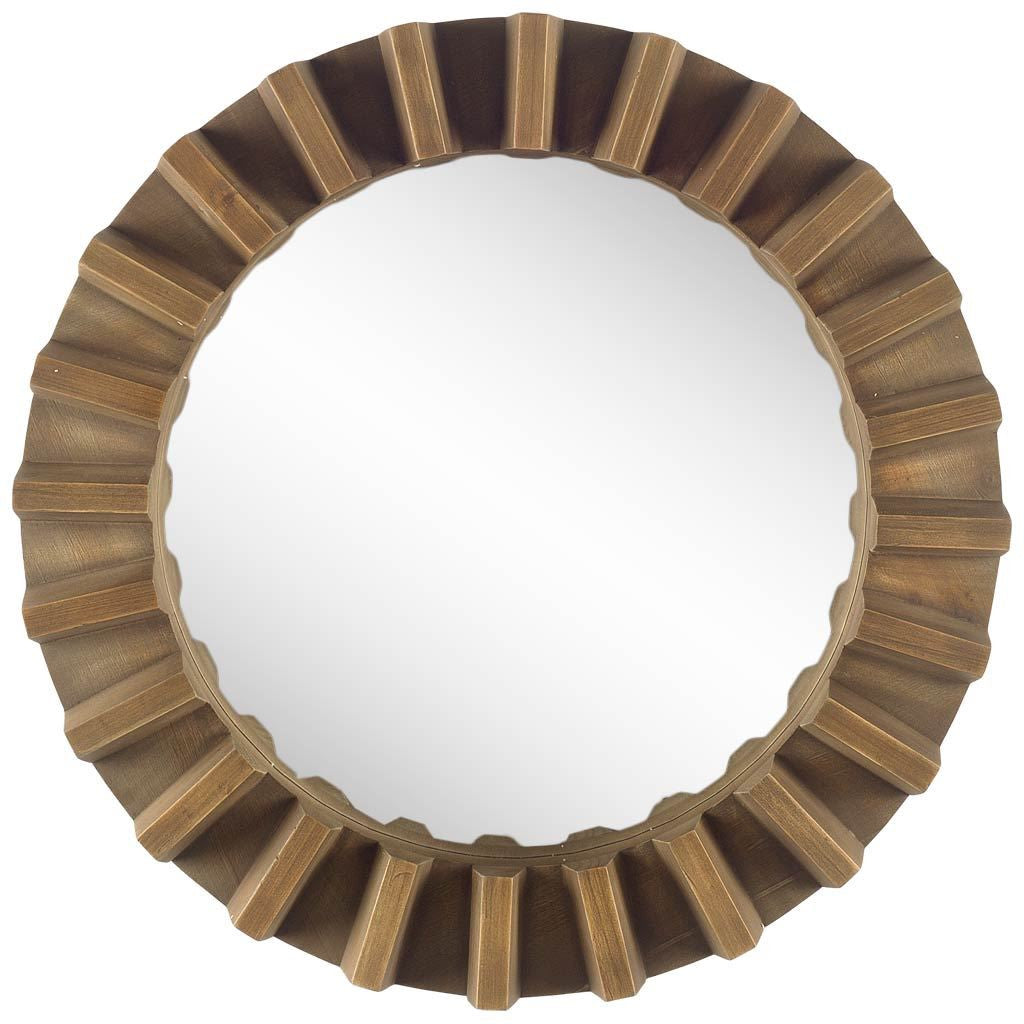 Brown Round Wood Framed Accent Mirror - 26-inch