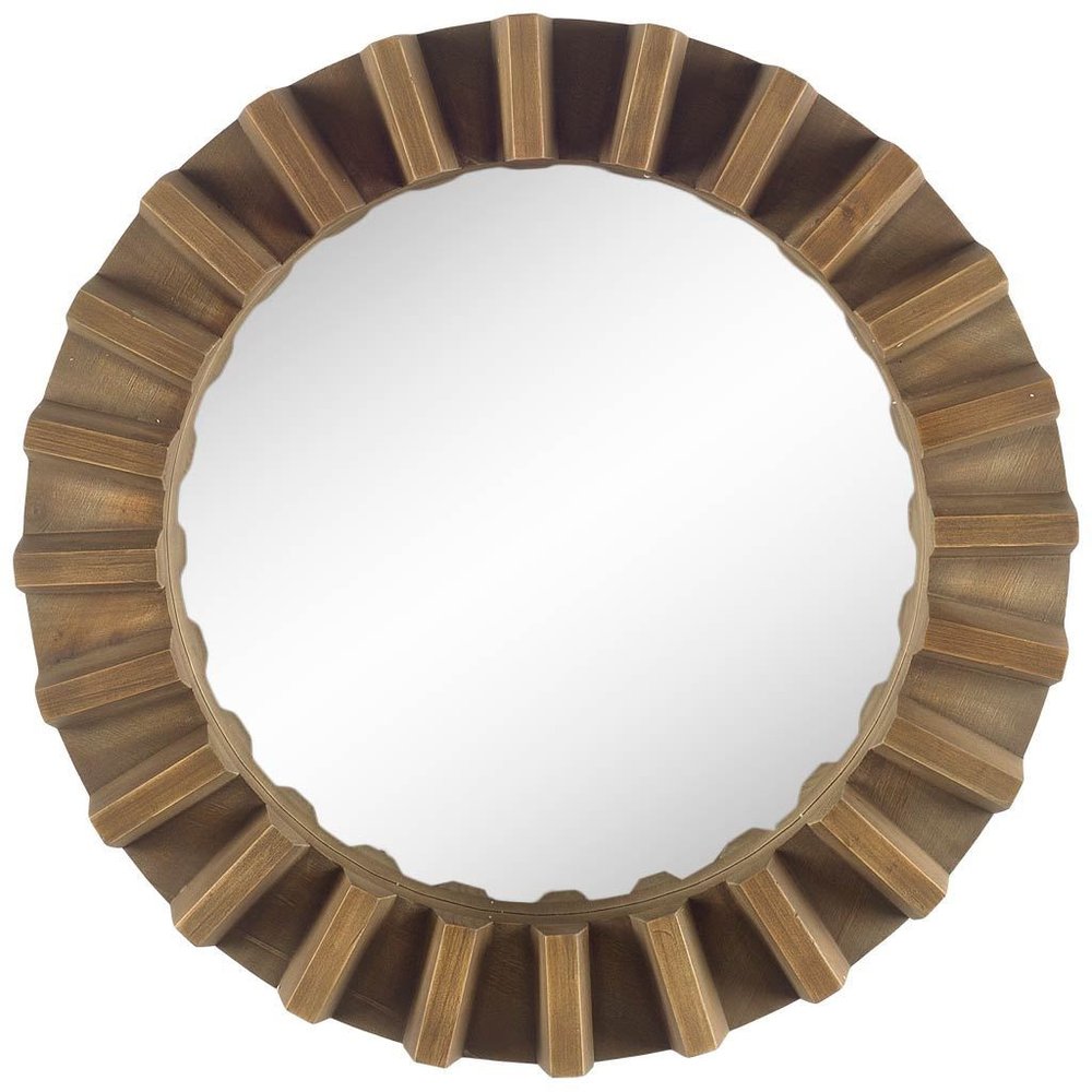 Brown Round Wood Framed Accent Mirror - 26-inch