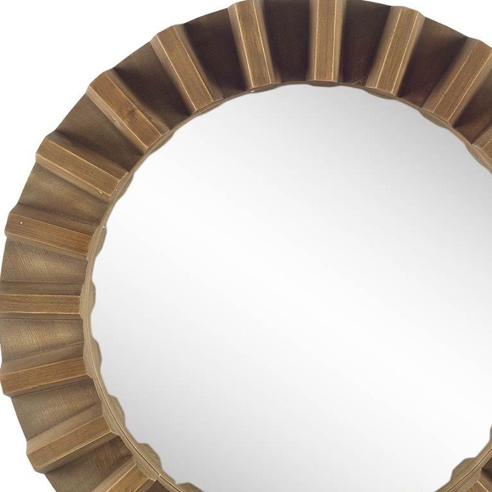 Brown Round Wood Framed Accent Mirror - 26-inch