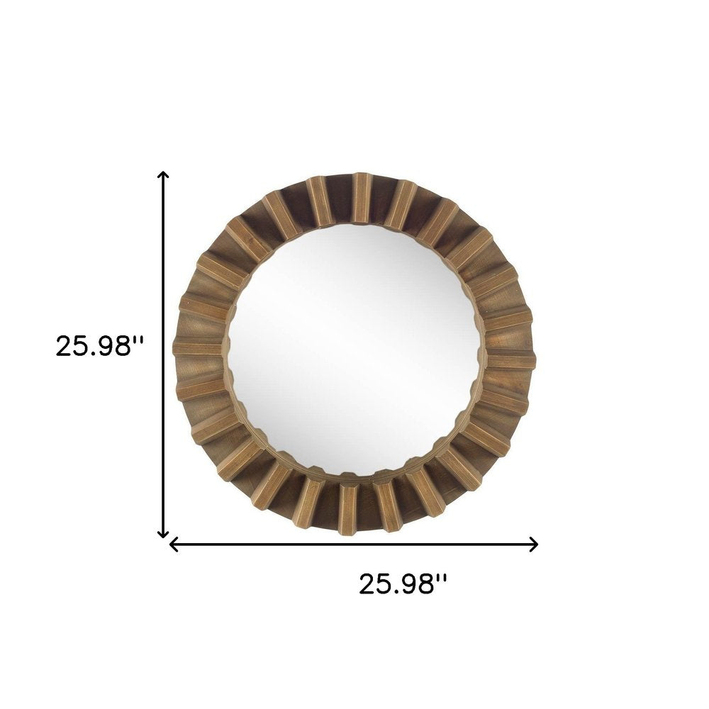 Brown Round Wood Framed Accent Mirror - 26-inch