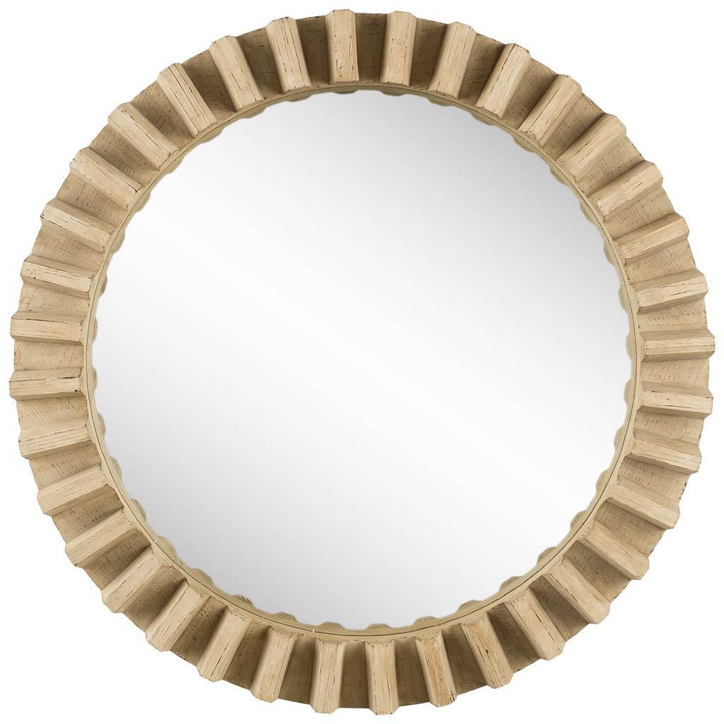 Round Natural Brown Wood Frame Wall Mirror - 35-inch