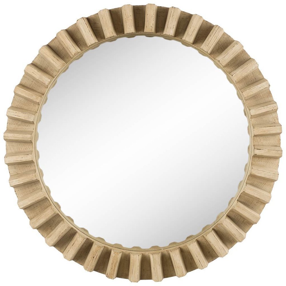 Round Natural Brown Wood Frame Wall Mirror - 35-inch
