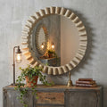 Round Natural Brown Wood Frame Wall Mirror - 35-inch