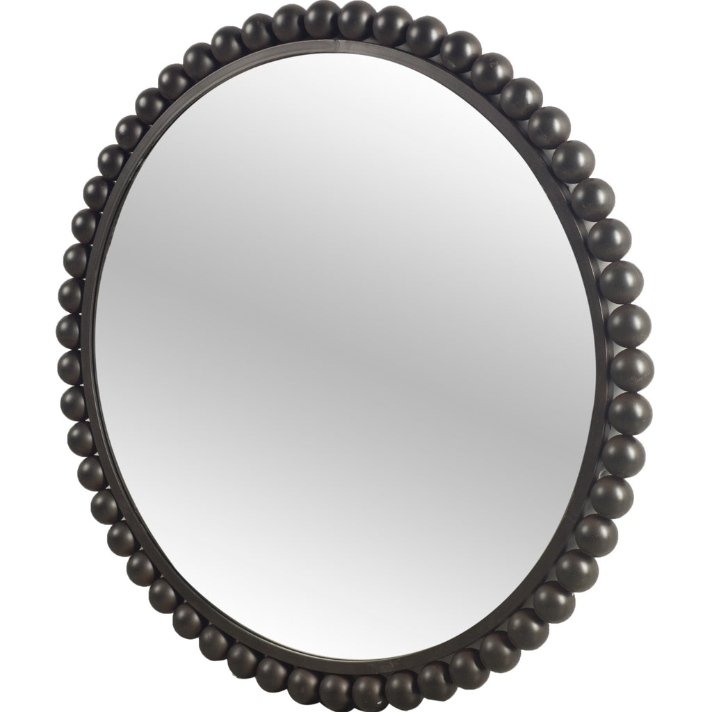 Black Metal Round Beaded Framed Accent Mirror - 43-inch