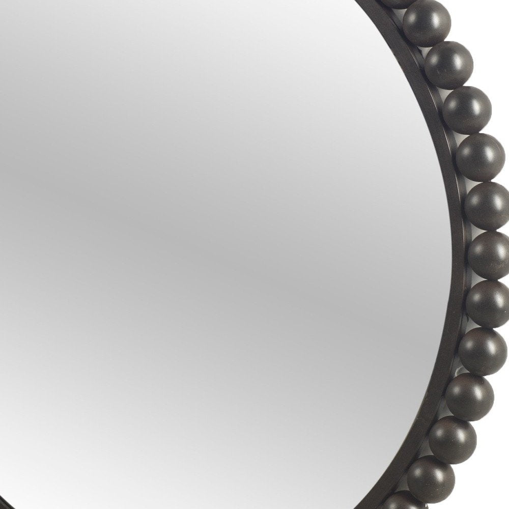 Black Metal Round Beaded Framed Accent Mirror - 43-inch