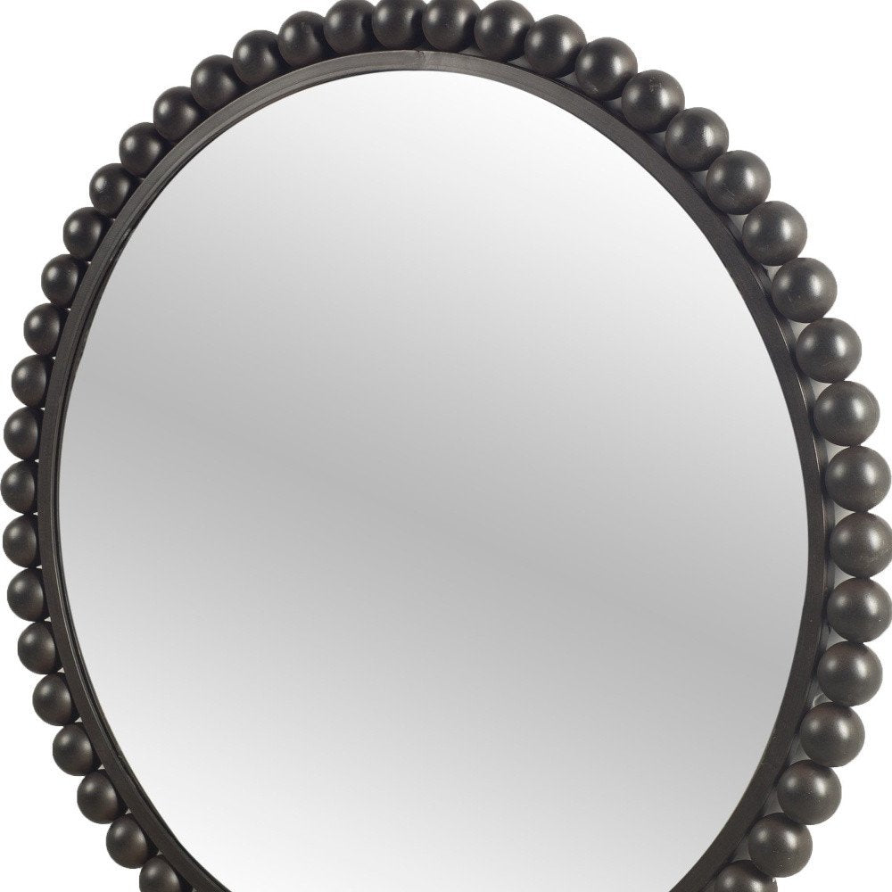Black Metal Round Beaded Framed Accent Mirror - 43-inch