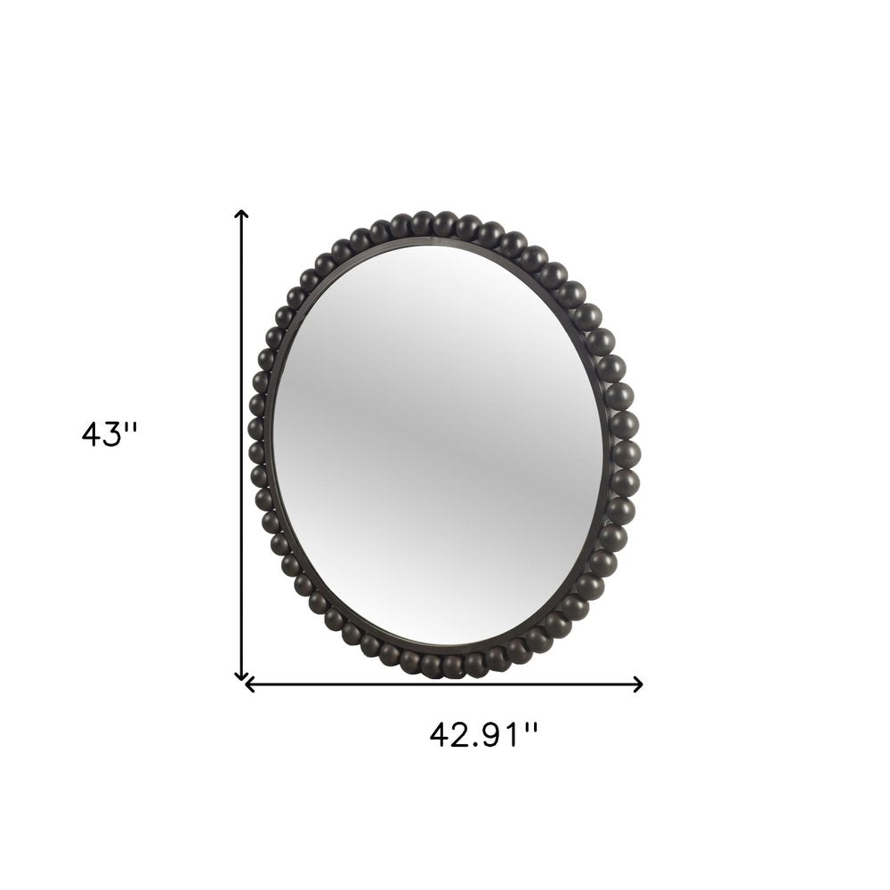 Black Metal Round Beaded Framed Accent Mirror - 43-inch