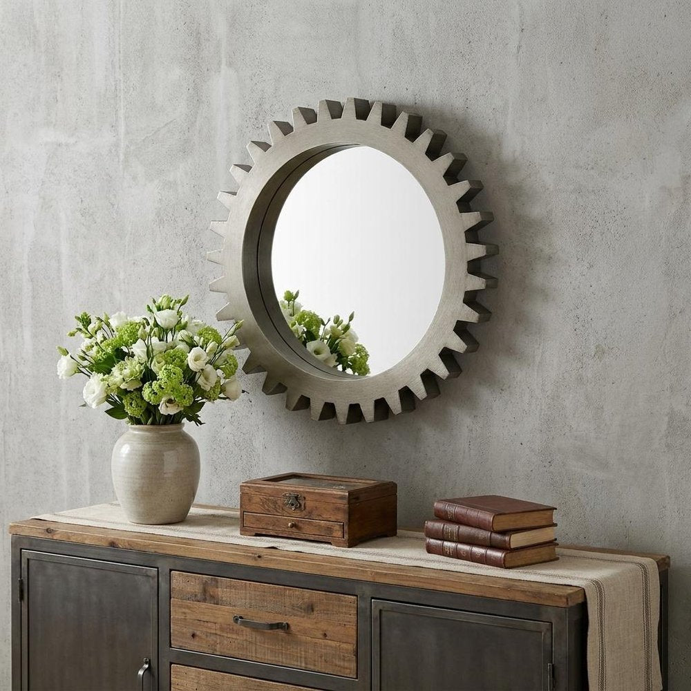 Gray Abstract Wood Framed Accent Mirror - 26-inch