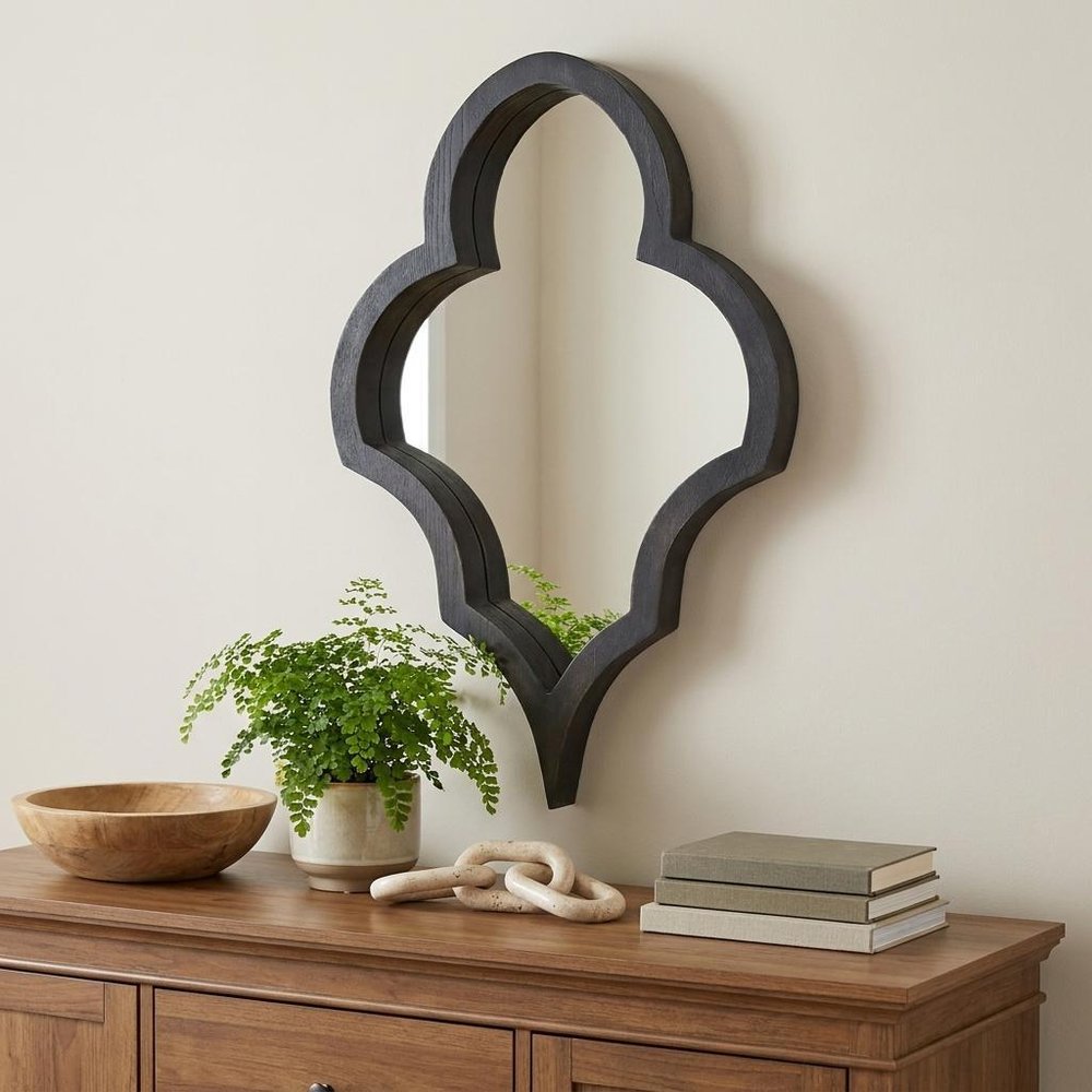 Black Wood Abstract Framed Accent Mirror - 34-inch